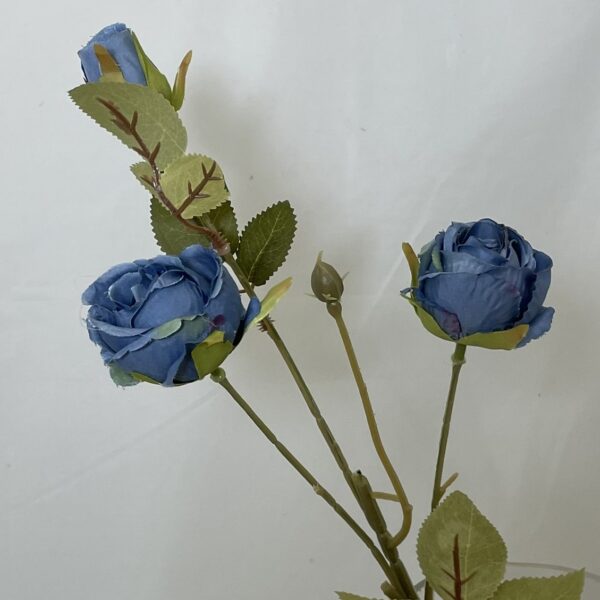 Artificial Paula Dry Touch Double Cabbage Rose Spray w/Bud Blue