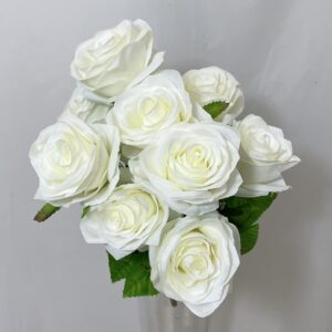 Artificial Open Rose BUSH White/Pale Ivory