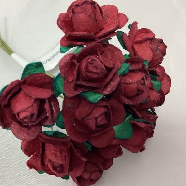 Craft 26mm Paper Tea Roses (Bunch 12) Burgundy