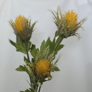 Mustard Yellow Artificial Plastic Dry Look Amore Teasel/Wild Sea Holly Spray x 3