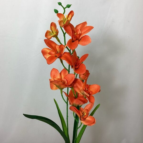 Artificial Satin Orchid Spray Orange