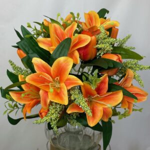 Artificial Mixed Tiger Lily / Tulip Bouquet Orange
