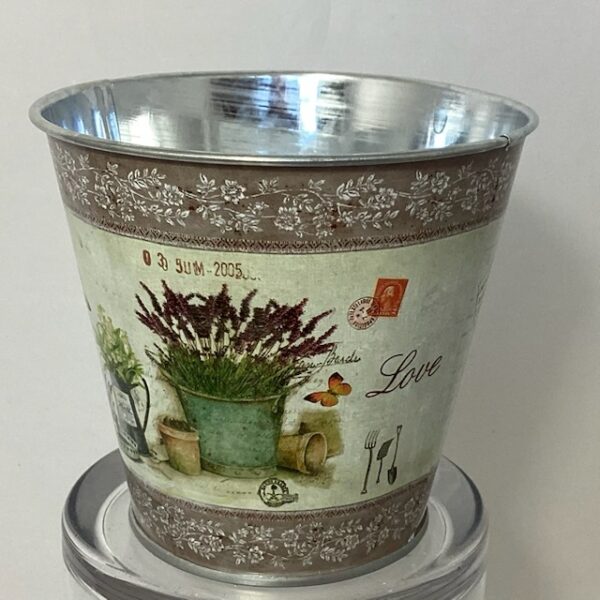 10cm Lavender Decorated Galvanised Metal Plant pot