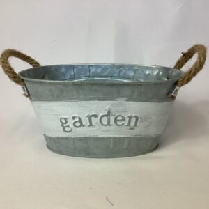 20cm Oval FLOWERS Design Galvanised Metal Planter with Rope Handles