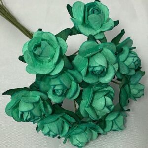Craft 14mm Mini Open Paper Roses (Bunch 12) Turquoise