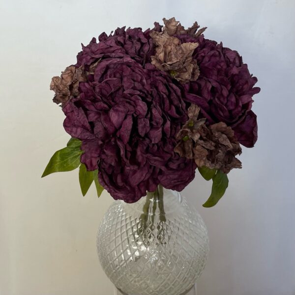 Dried Touch Peony (Bundle) Aubergine silk artificial flowers