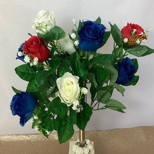 Artificial Mixed Rose Bush Red/Ivory/Blue