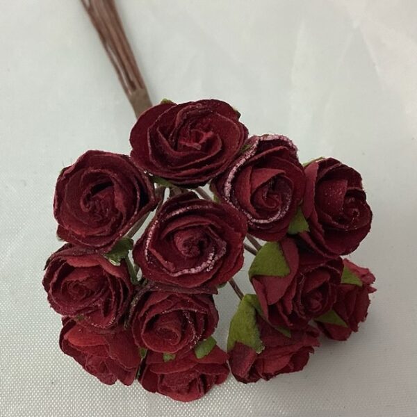 Craft 12mm Mini Paper Roses (Bunch 12) Burgundy/Deep Red