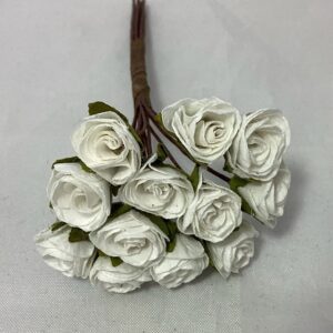 Craft 12mm Mini Paper Roses (Bunch 12) White