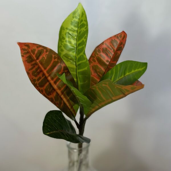 Artificial Small Tropical Calathea Leaf Bush Green/Red