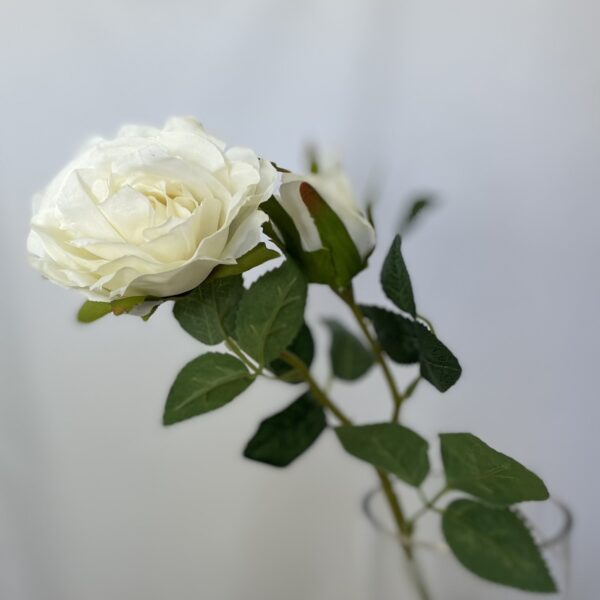 Artificial Lorna Open Rose with Bud Ivory