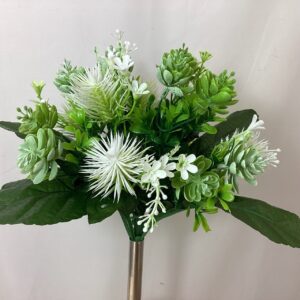 Artificial Plastic Mixed Succulent/Thistle Bush Green/White