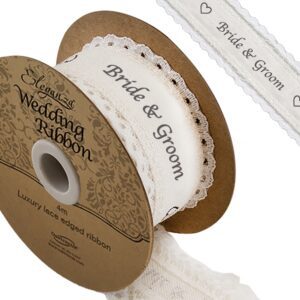 38mm Bride and Groom Lace Edge Cotton Ribbon 4m