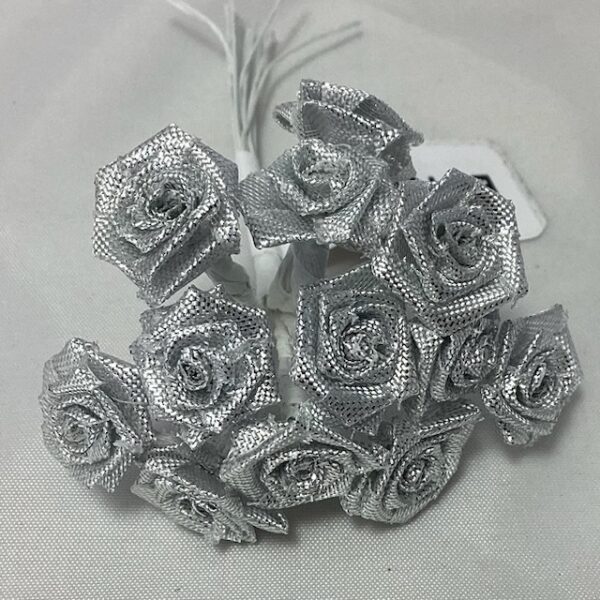 Craft 15mm Ribbon Rose (Bunch 12) Silver