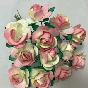 26mm Paper Tea Roses (Bunch 12) cream pink