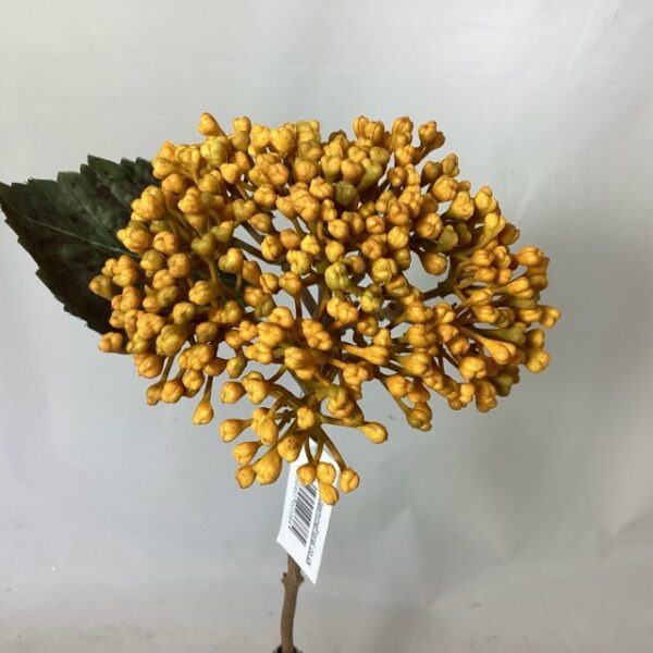 Mustard Yellow Artificial Amore Dry Look Plastic Hydrangea Berry Cluster