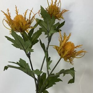 Mustard Yellow artificial Dry Look Amore Wild Sea Holly Spray x 3 Heads