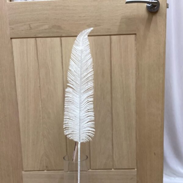 Large Single Glitter Feather Fern Leaf Spray White