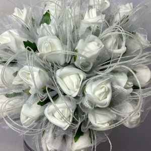 Large Sparkle Foam Rose Bouquet Round White