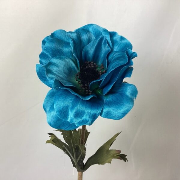 Teal Artificial Dry Look Amore Single Anemone Stem
