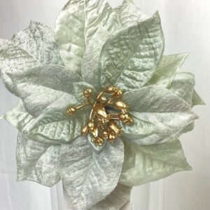 Artificial Single Poinsettia on Clip Pale Grey/Silver