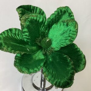 24cm Single Artificial Velvet Magnolia Pick Emerald Green