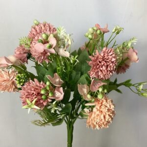 Pink Peach Artificial Small Chrysanthemum Hydrangea Bush
