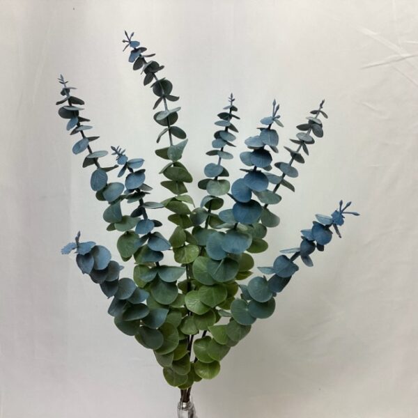 Large Plastic Eucalyptus Leaf Bush Grey/Blue