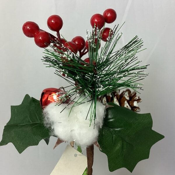 Jingle Bell / Berry /Cotton Pod/ Frosted Pinecone Pick Red
