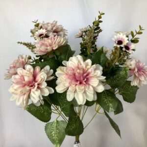 Cream/Pink Artificial Dahlia/Mini Daisy Bush