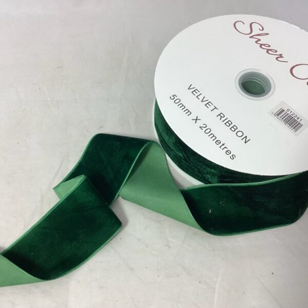 50mm (2 inch) VELVET Sewn Edge Ribbon 20m Dark Green