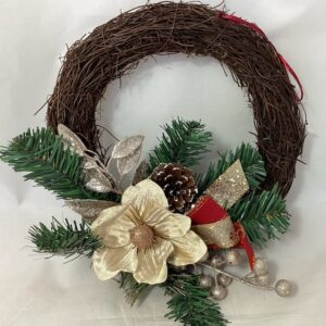 25cm (10 Inch) Wicker Wreath with Magnolia/Spruce
