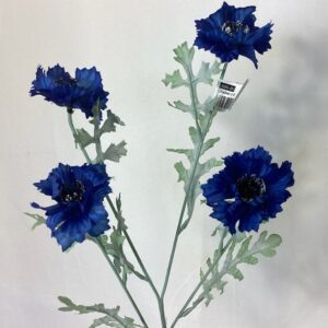 Artificial Cornflower Spray (Grey Leaves) Blue