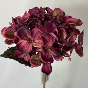 Burgundy Artificial Amore Dry Look Budding Hydrangea Flower Spray