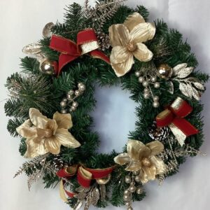 50cm (20 inch) Spruce Door Wreath with Champagne Magnolias