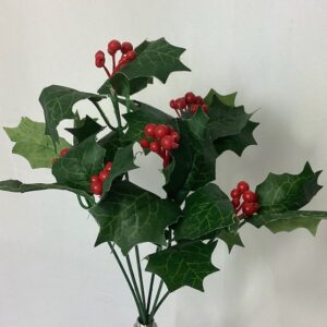 Artificial  Small Holly Bush with Berries Green