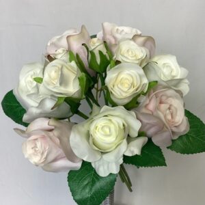 Artificial Aquitaine Rose (Mixed Short Stem Bundle) Pink/Cream