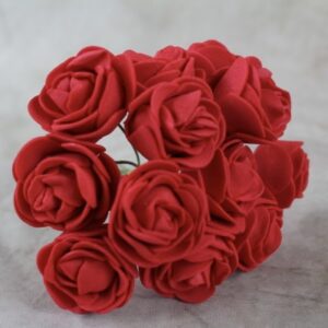 2cm Mini Foam Roses (Bunch 12) Red