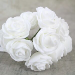 2cm Mini Foam Roses (Bunch 12) White