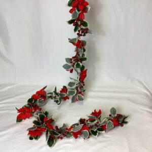 240cm Poinsettia and Berry Garland Red