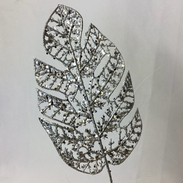 Silver Artificial Single Glittered Leaf