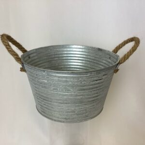 19cm Ribbed Galvanised Metal Planter with rope handles