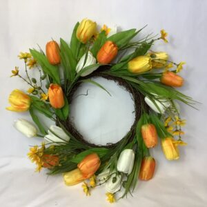 50cm Tulip / Daisy Wreath Orange/Yellow/Ivory