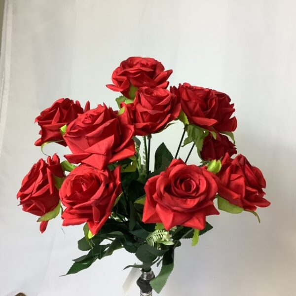 Red Artificial Diamond Rose x 12 / Fern Bush