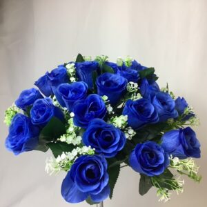 Artificial  Rose Bud Bush with 24 Heads Royal Blue