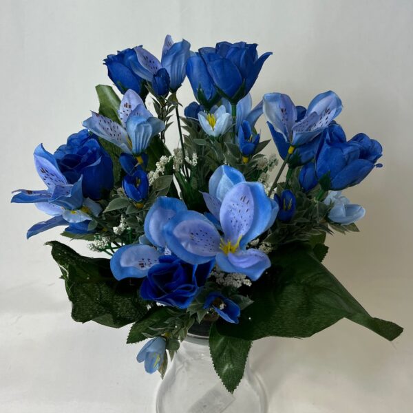 Blue artificial rose and alstromeria Bush