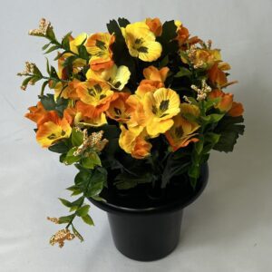 Orange Artificial Pansy Grave Vase Pot Arrangement