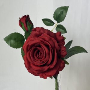 Red Artificial Fresh Touch Single Open Rose Spray with Bud