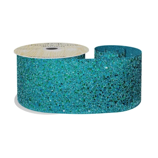 63mm Glittered RIBBON 10 yards Peacock Turquoise