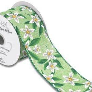 63mm Floral Luxury Eleganza WIRED Ribbon 9.1m Green